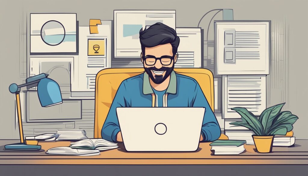 Um usuário navegando em um site, sorrindo e acenando com a cabeça em aprovação