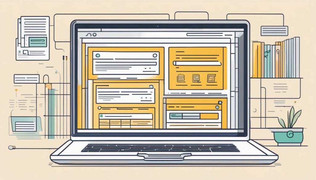 Um laptop exibindo um wireframe de página de aterrissagem com uma estrutura de conteúdo clara e elementos de design estratégicos