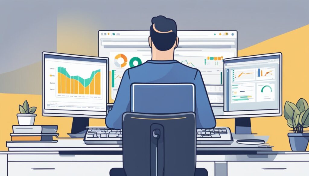 Uma pessoa usando um computador para analisar dados e otimizar SEO usando a ferramenta Search Console
