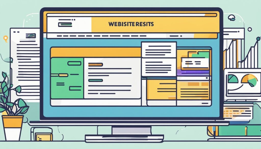 Uma tela de computador exibindo um site com estratégias de SEO e um nome de domínio destacado