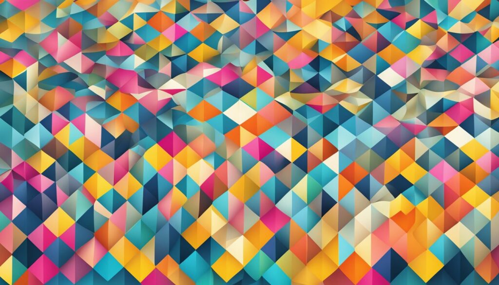 Um fundo abstrato colorido com formas geométricas e elementos digitais representando o conceito do formato de imagem WebP