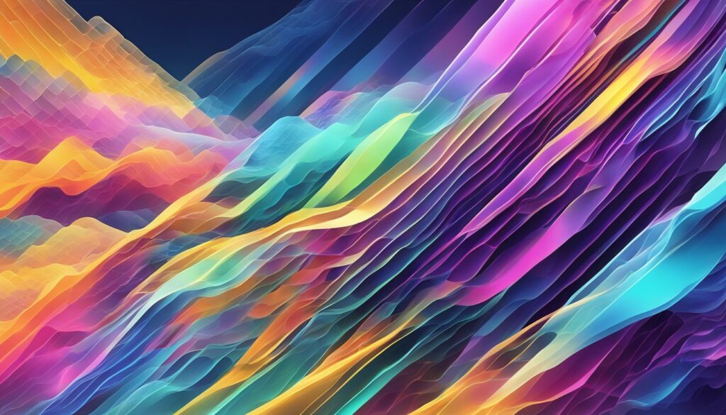Uma imagem abstrata colorida de dados digitais sendo transformados em um formato de arquivo WebP, com elementos visuais vibrantes e dinâmicos.