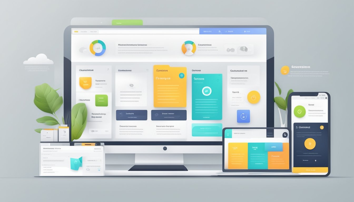 Uma interface de site limpa e moderna com navegação clara e exibições de produtos