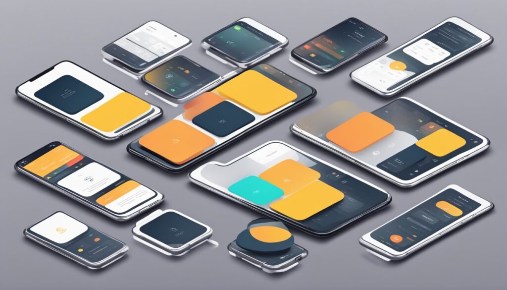 Uma pessoa usando um aplicativo de smartphone com uma interface limpa e intuitiva, navegando de forma fluida por diferentes telas e opções.