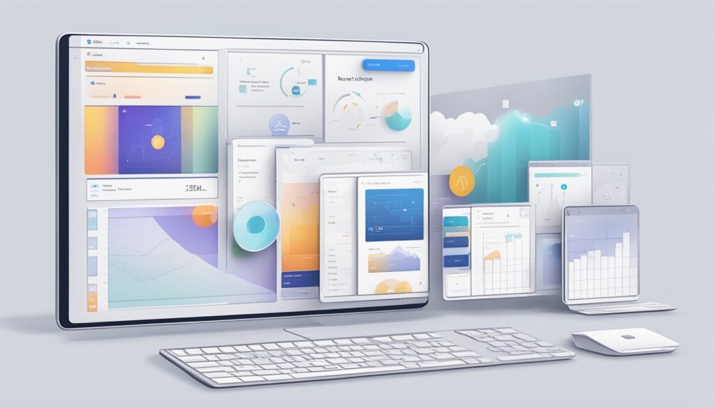 Um usuário interage de forma fluida com uma interface limpa e intuitiva, navegando por uma experiência digital visualmente atraente e eficiente.