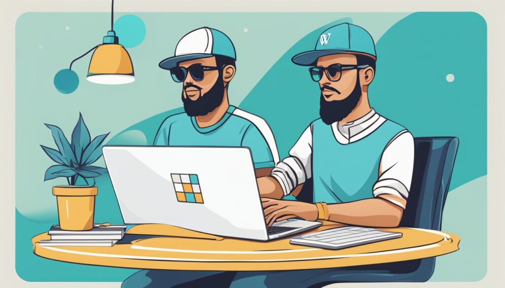Uma pessoa usando um laptop para comparar as ferramentas de marketing e mídias sociais do Wix e do WordPress